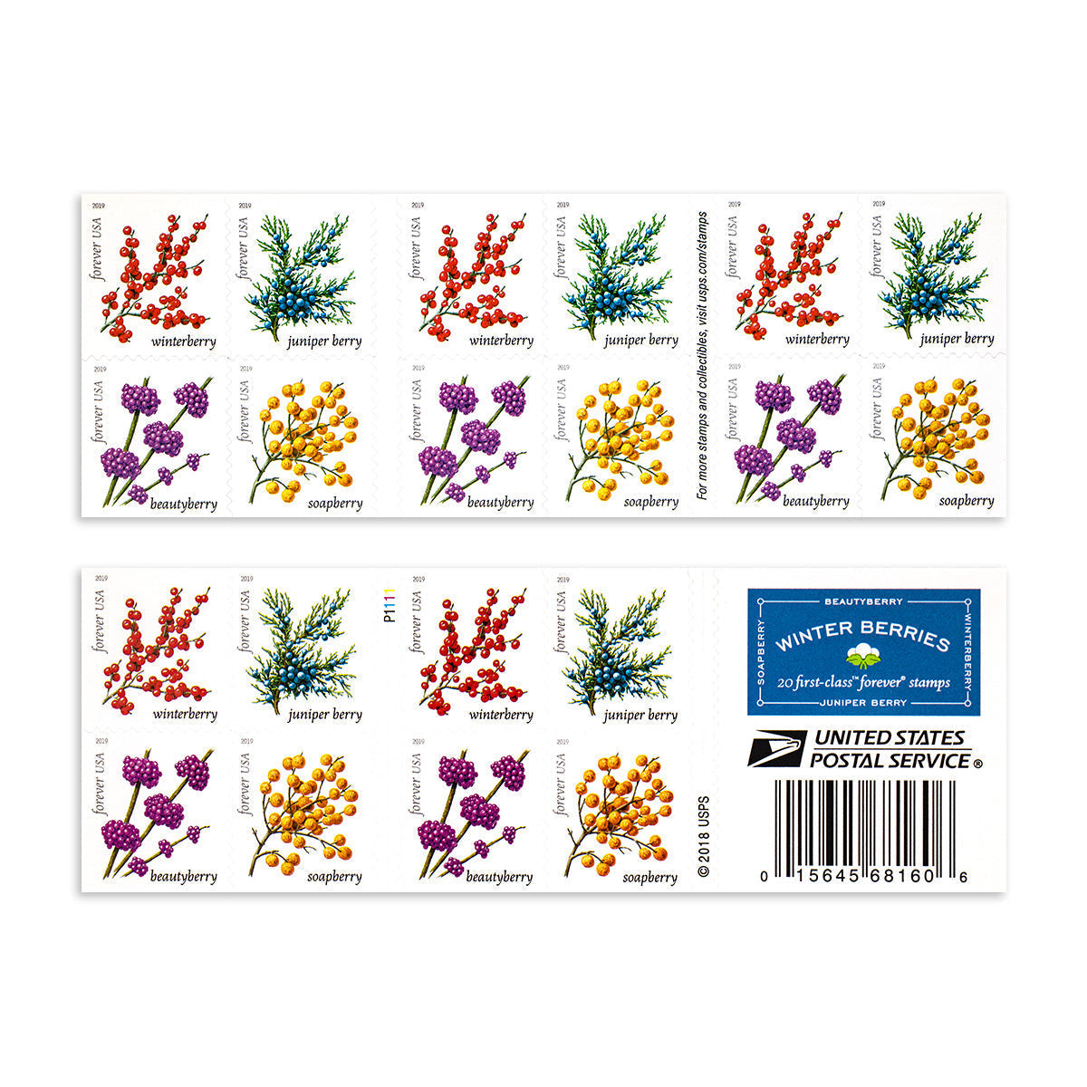 2019 Winter Berries Forever First Class Postage Stamps - Image 2