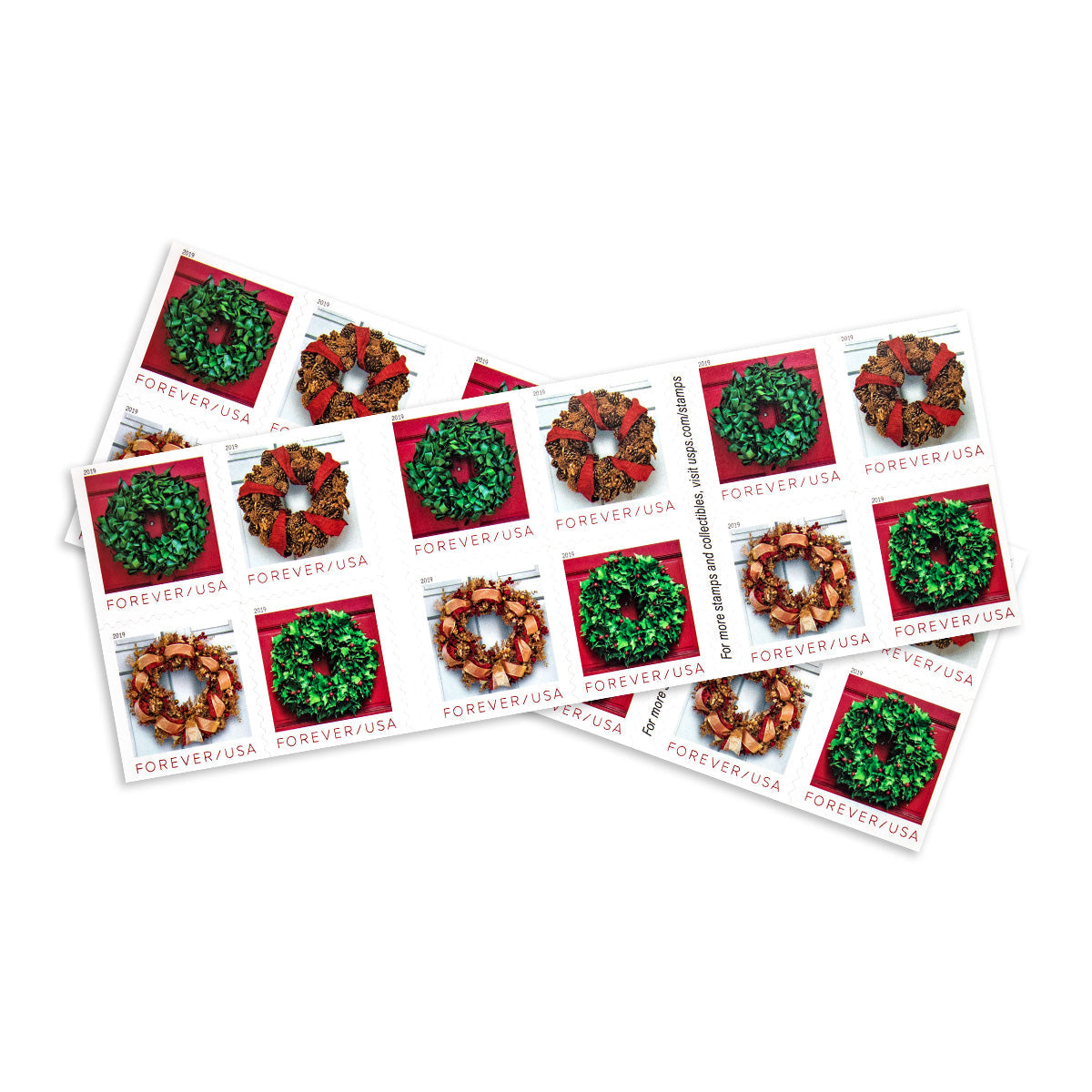 2019 Christmas Seasonal Holiday Wreaths Forever First Class Postage Stamps - Image 3