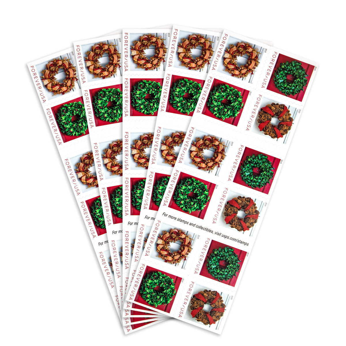 2019 Christmas Seasonal Holiday Wreaths Forever First Class Postage Stamps - Image 4