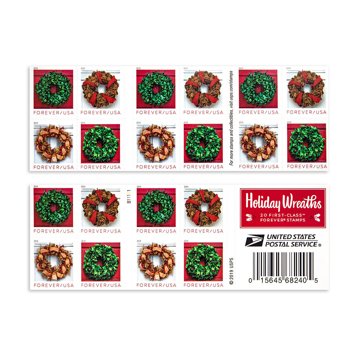 2019 Christmas Seasonal Holiday Wreaths Forever First Class Postage Stamps - Image 2