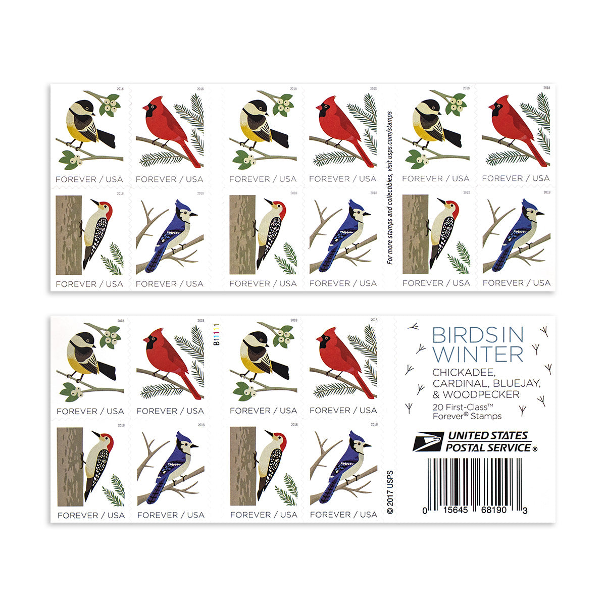 2018 Birds in Winter Forever First Class Postage Stamps - Image 2
